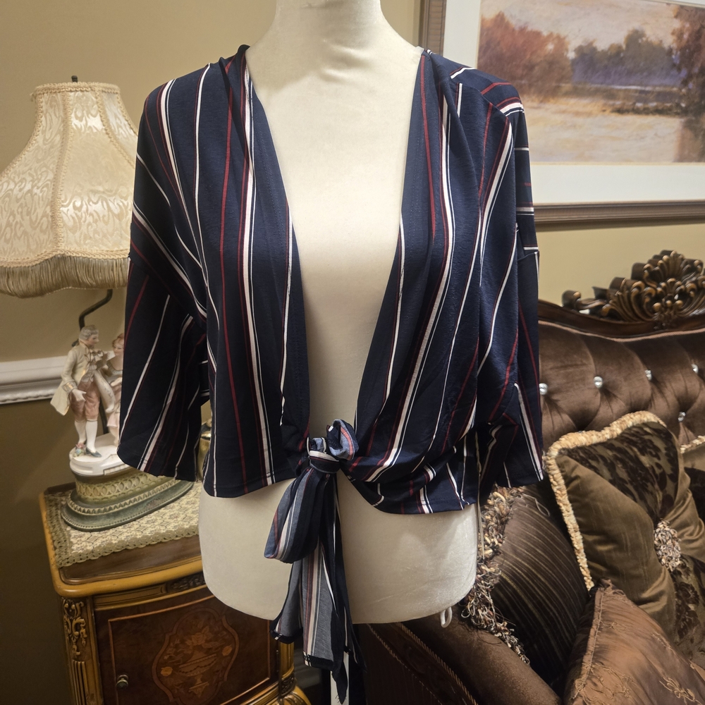 Striped Navy Tie-Front Top